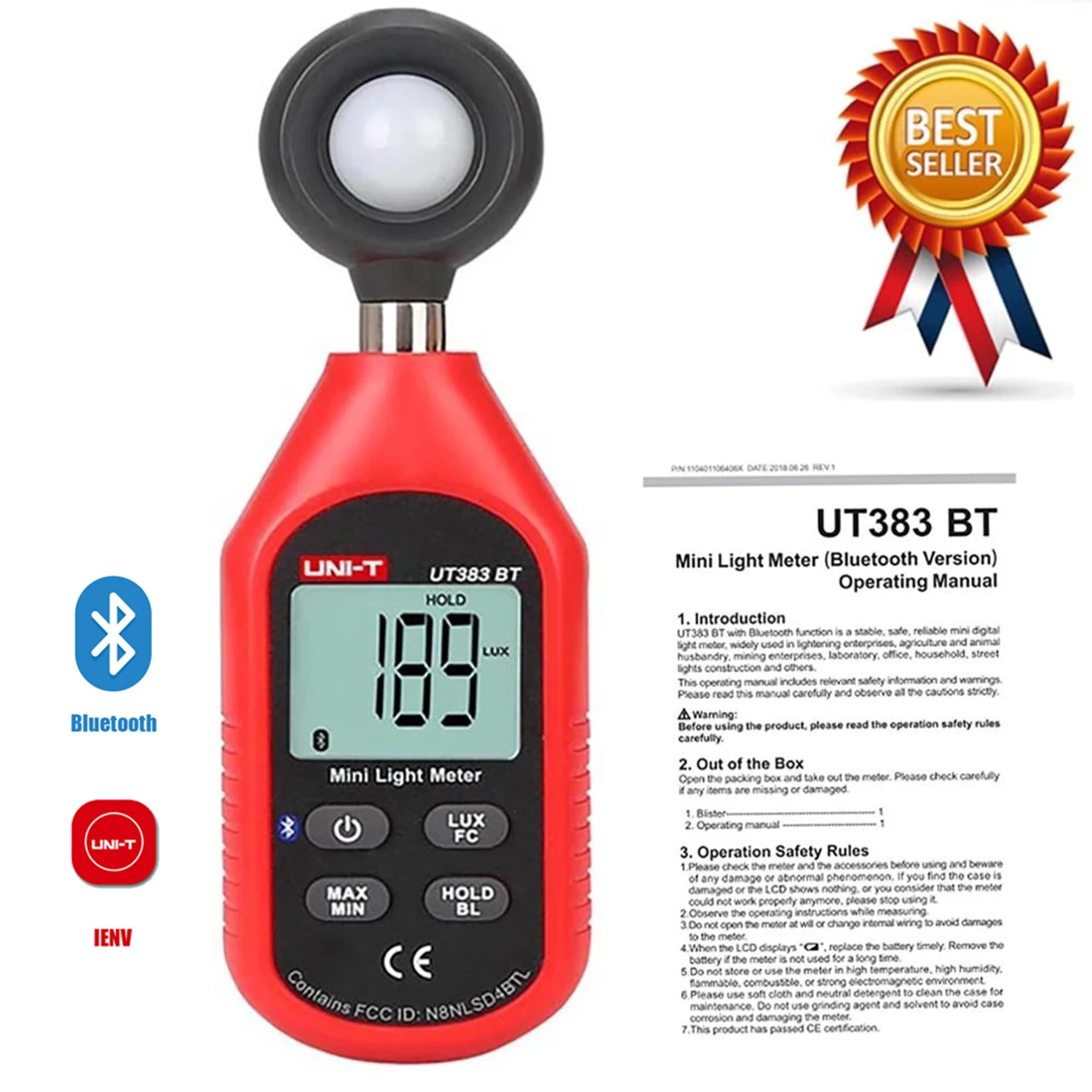 UNI-T UT383 UT383BT Digital Luxmeter Bluetooth Mini Light Meter  Testing Equipment Handheld Type Luxmeter Illuminometer.