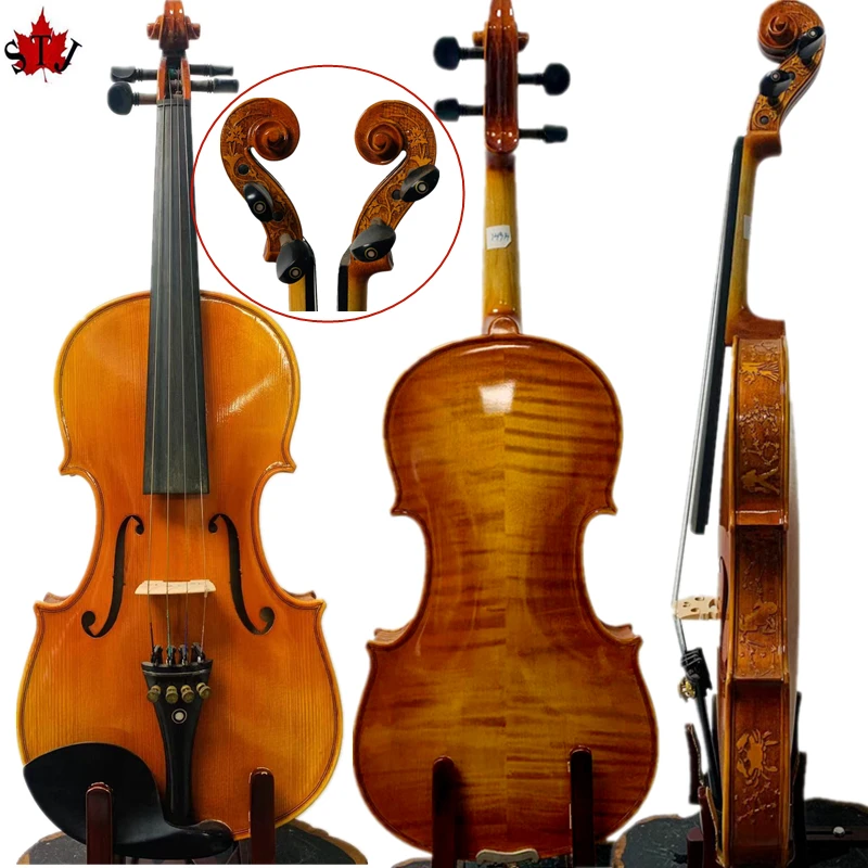 Strad style SONG Master inlay 4 string 4/4 violin , carving ribs and neck,Indonesia A grade ebony accessories#14914