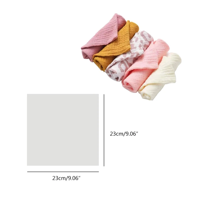 Lot de 5 serviettes en mousseline pour bébé, lingettes pour le visage et les mains, mouchoir de bain