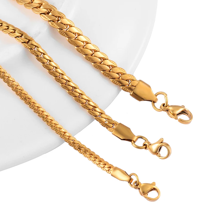 Goldfarbene Massivmetall-Edelstahlkette Figaro-Gliederkette Vintage Choker für Männer und Frauen – Detail 2