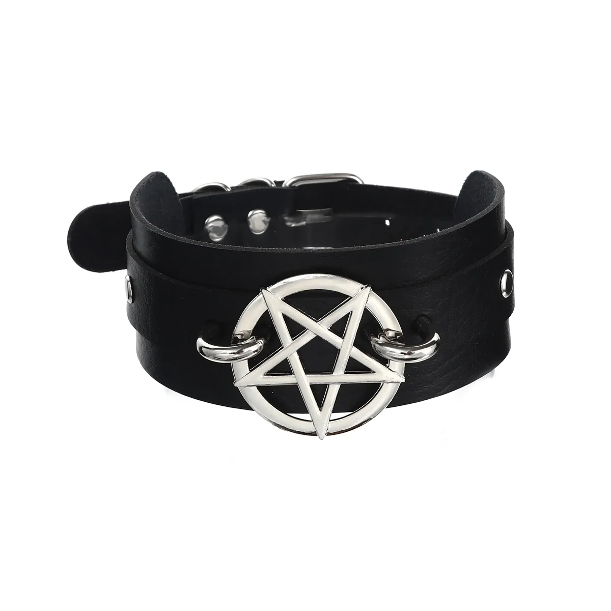 Goth Pentagram Necklace Star Choker Collar  Black Pu Leather Gothic Accessories Woman Witch Cosplay Jewelry