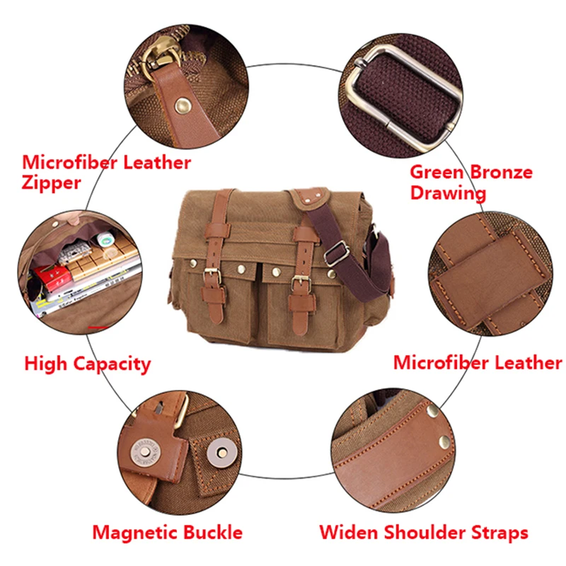 Imagem -06 - Vintage Canvas Bolsa de Ombro Militar para Homens Viagem Satchel Business Messenger Bolsa Laptop Pacotes Malas Laptop 14