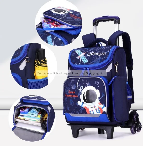 School bag with wheels for boys Primary School Rolling Trolley Bags Kids Daypack Knapsack Rucksack Carry-on Luggage with Wheels