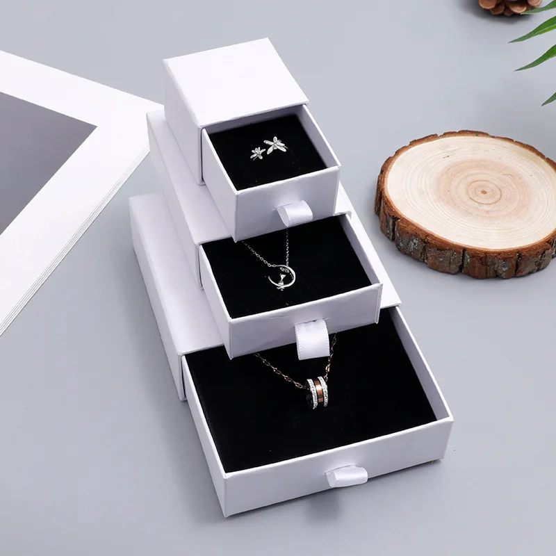 

White Paper Gift Darwer Box Jewelry Display Organizer Storage Box Chic Jewerly Packaging Bulk Drawer Cardboard Box Custom