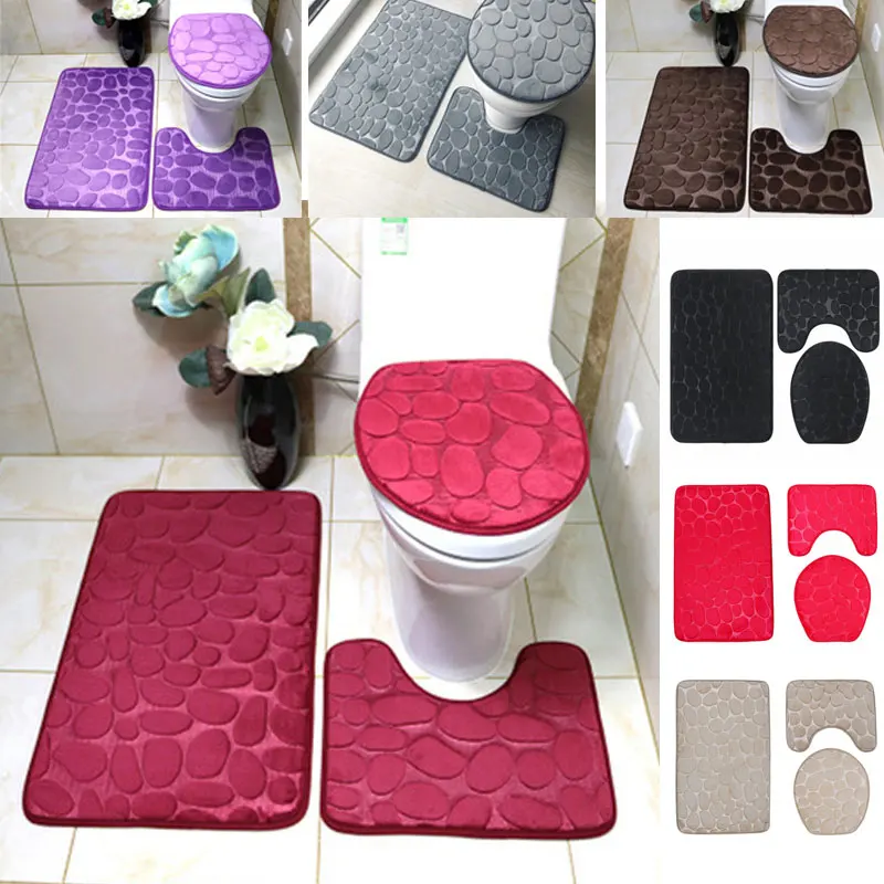 3Pcs/set Bathroom Bath Mat Set Toilet Rugs Flannel Anti Slip Shower Carpets Home Toilet Lid Cover Shower Room Rug Floor Mats