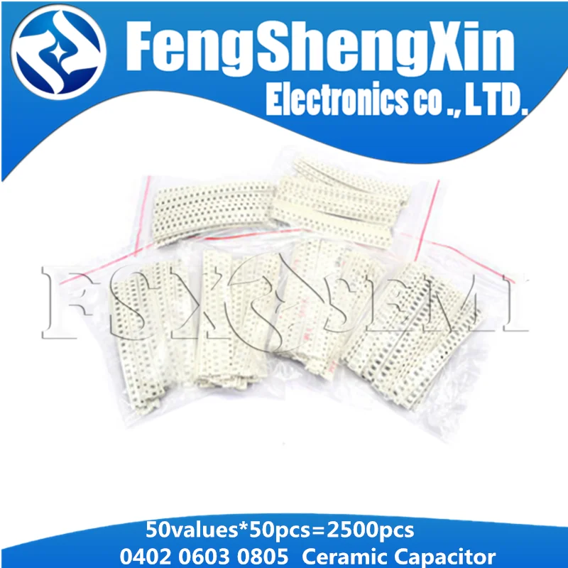 50values X50pcs=2500pcs 0402 0603 0805 SMD Ceramic Capacitor Assorted Kit 1pF~10uF Chip Samples kiT 1PF 1.5PF 3PF 4.7PF