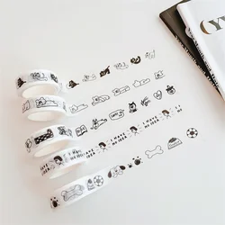 Coreano ins desenhos animados bonito urso fita decorativa preto branco breve traços kawaii adesivo de vedação masking washi tape artigos de papelaria 5m