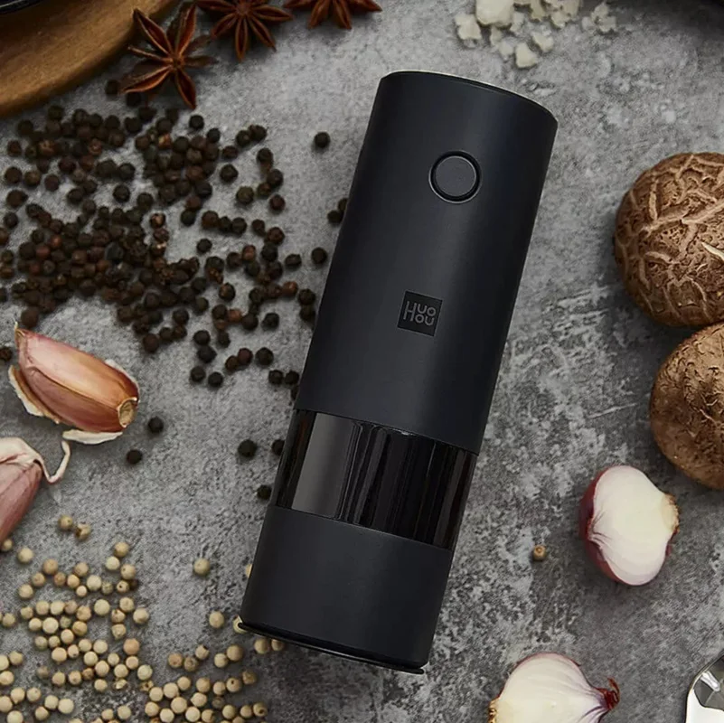 Huohou Automatic Electric Mill Pepper Salt Grinder LED Light 5 Modes Peper Spice Grain Porcelain Grinding Core Mill Kitchen