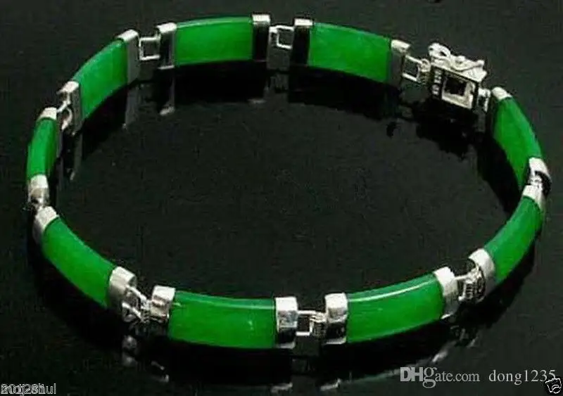 

new of Peking, China Selling Jadeite bracelet Pretty Natural Green jade 18KGB Silver gold-plated Fortune Lucky Link Bracelet