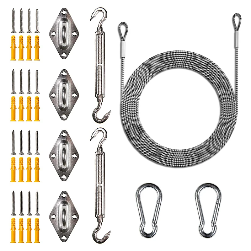 10 Inch Hardware Kit 44 PC for Square/Rectangle Sun Shade Sail Canopy Installation Complete Set with Cable Wire