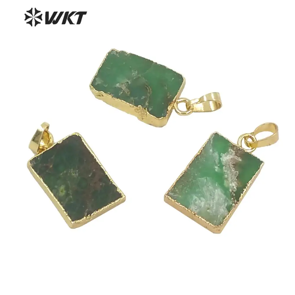 

WT- P692 Wholesale new arrival chrysoprase stone pendant fashion green stone chrysoprase15*25mm pendants in 24k gold trim