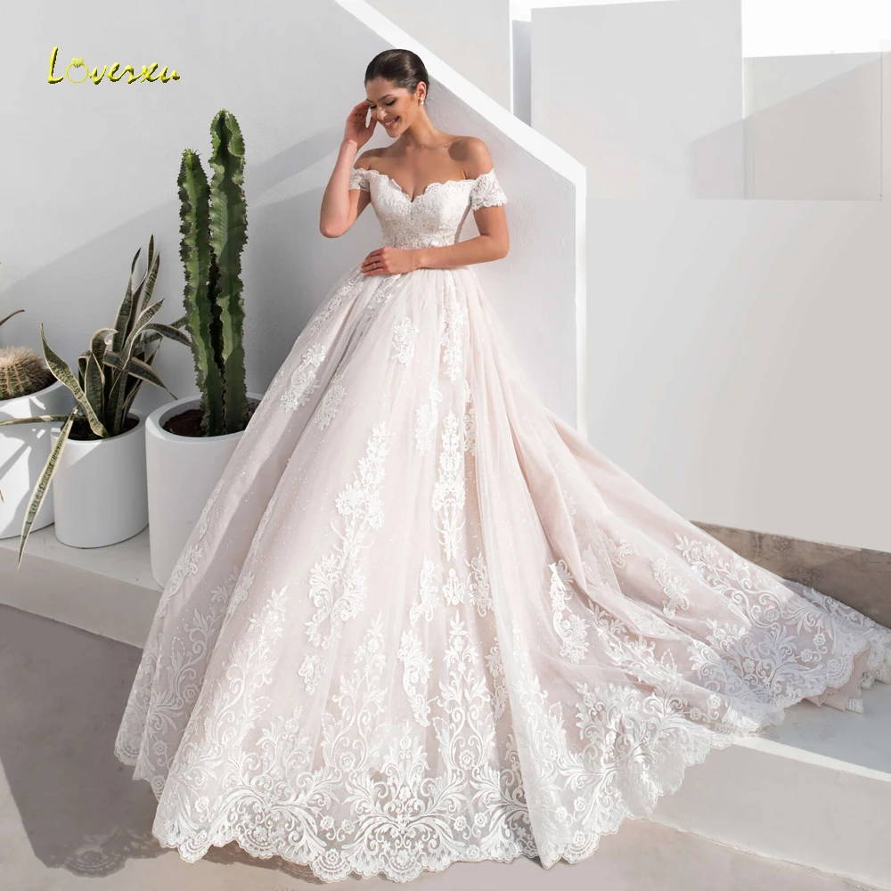 Loverxu Vestido De Novia Sexy Sweetheart Lace Wedding Dresses 2023 Off The Shoulder Appliques Sweep Train A-Line Bridal Gowns