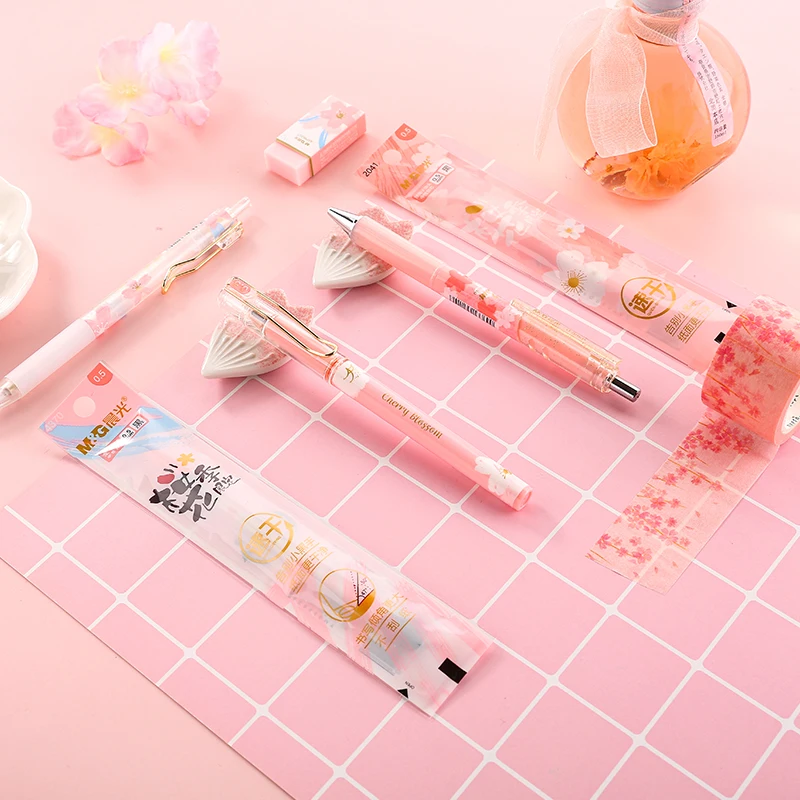 M&G Cherry Blossom Gel Pen Mechanical Pencil Lead 0.5mm Refills Set Pink Gift Pens for Girls School Supplies Back To School