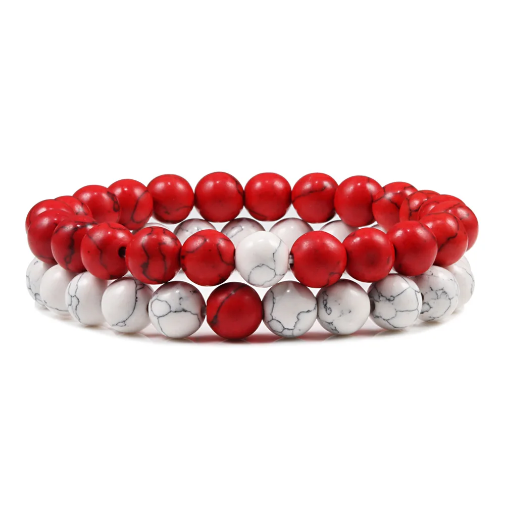 1-2PCS Natural Lava Stone Beaded Bracelets Set