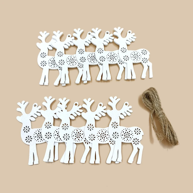 10pcs Wooden Deer for Crafts,Wood Ornaments Heart Tags with Holes,Rustic Wedding Decorations for Thanksgiving Christmas