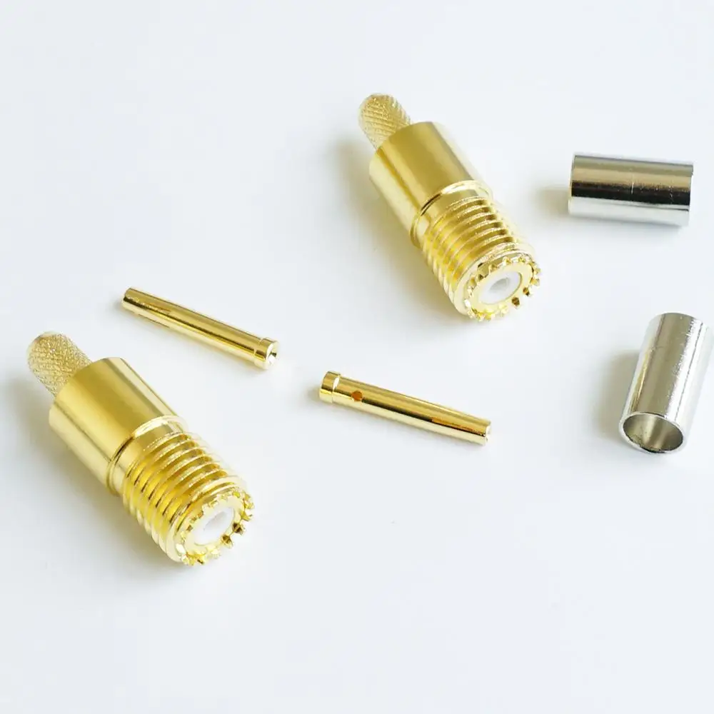Miniuhf Mini Uhf Vrouwelijke Plug Rf Coax Connector Socket Crimp Voor LMR195 RG58 RG142 RG223 RG400 Rf Coaxiale Rechte Gold plated