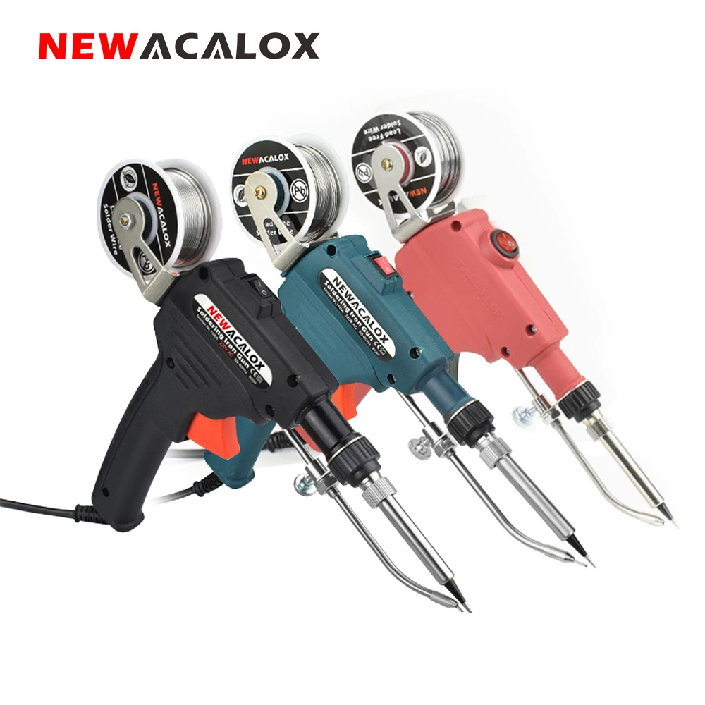 NEWACALOX 110V/220V 60W Automatically Send Tin Gun Hand-held Soldering Iron Internal Heat with Power Switch Welding Repair Tool