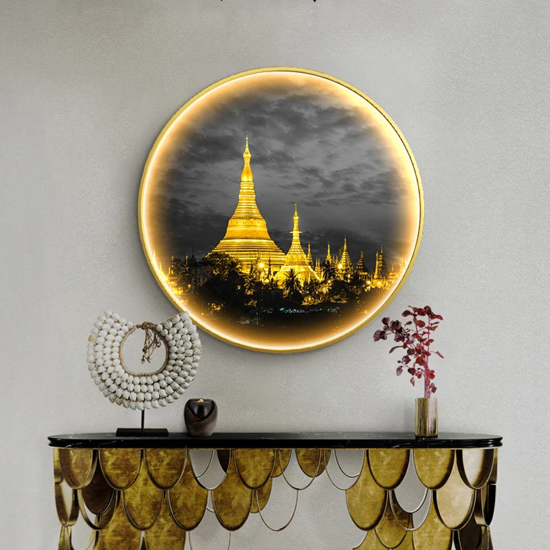 Entryway Eiffel Tower Decorative Painting Led Wall Lamp Luminous Painting Black And White Architectural Decorative Lights