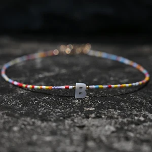 Bohemia frisada gargantilha para mulheres, colar inicial, corrente pingente de 26 letras, concha da moda, jóias pérola, acessórios boho 10 principais vendas colar letra perola - №5