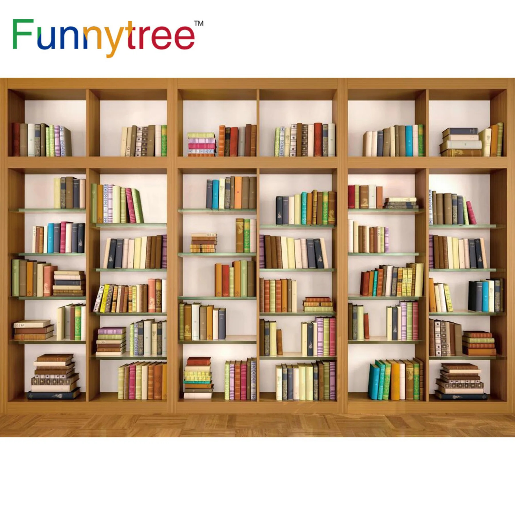 Funnytree 7x5ft Library Office Wooden Backdrop for Video Conference School Video Home Party Decoration Photography Background  