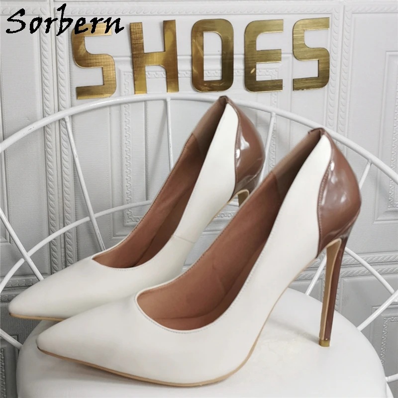 Sorbern Matt White Coffee Women Pump Shoes Pointy Toe Heels Ol Women Heels Customized Colors Stilettos Slip On Club Footwear