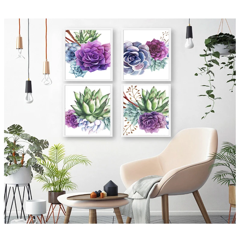 

4pcs Purple Succulent Flower diamond painting set full square round 5d cross stitch diamond mosaic diy diamond embroideryZP-1687