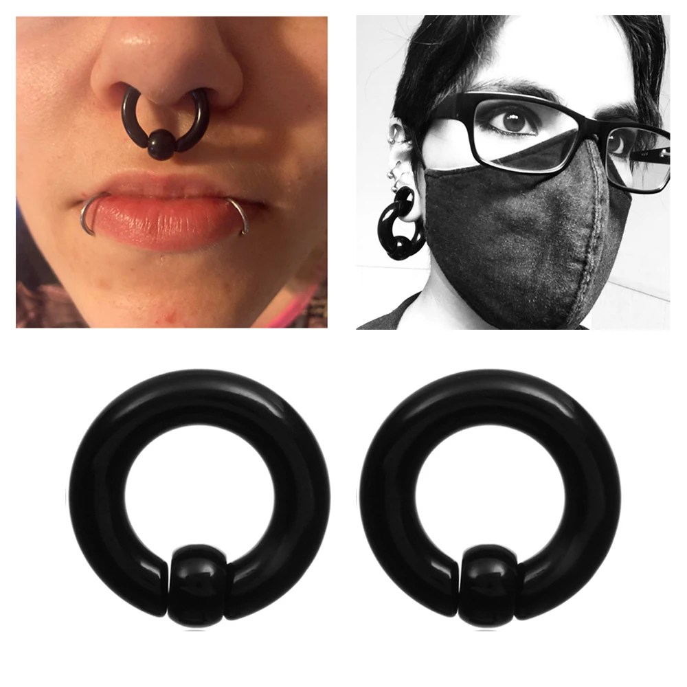 Pair Acrylic BCR Captive Bead Ring Big Large Size Ear Tunnel Plug Expander Gauges Nose Septum Ring Earring Piercing Body Jewelry