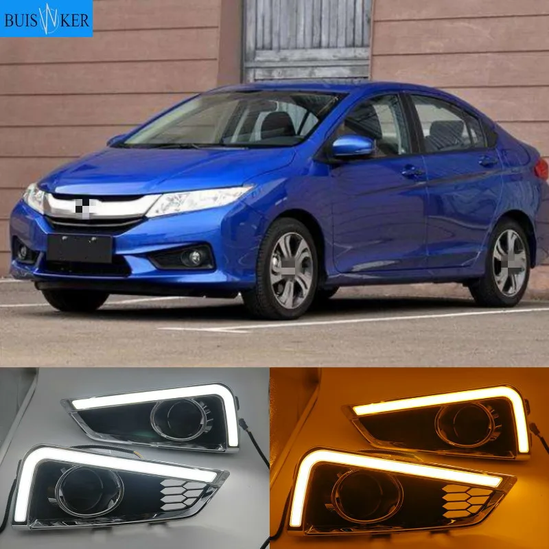 

1set Car LED For Honda City 2015 2016 With Yellow Turning Function yellow car styling Daytime Running Light DRL