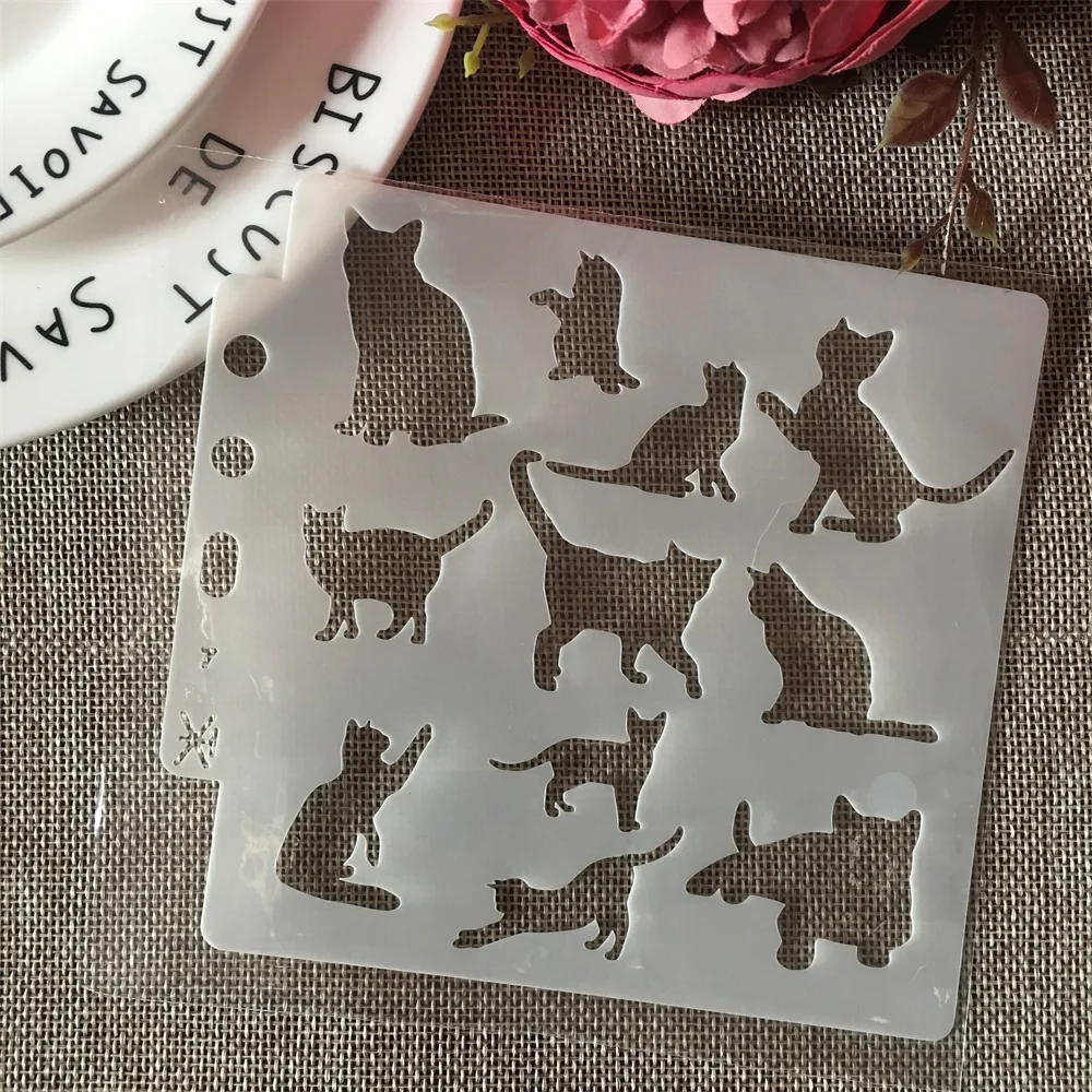 

14*13cm Cat Kitten DIY Layering Stencils Wall Painting Scrapbook Coloring Embossing Album Decorative Template