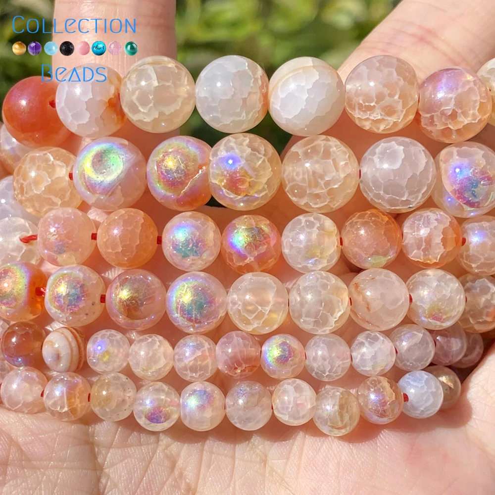 6/8/10mm Natural Stone Beads Light Orange Cracked Agates Round Spacer Loose Beads For Jewelry Making DIY Bracelets Accessories