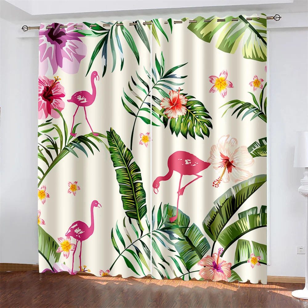 

3D Digital Printing Artistic Flamingo Woven Curtains for Bedroom Left and Right Biparting Open Home Modern Blackout Curtains