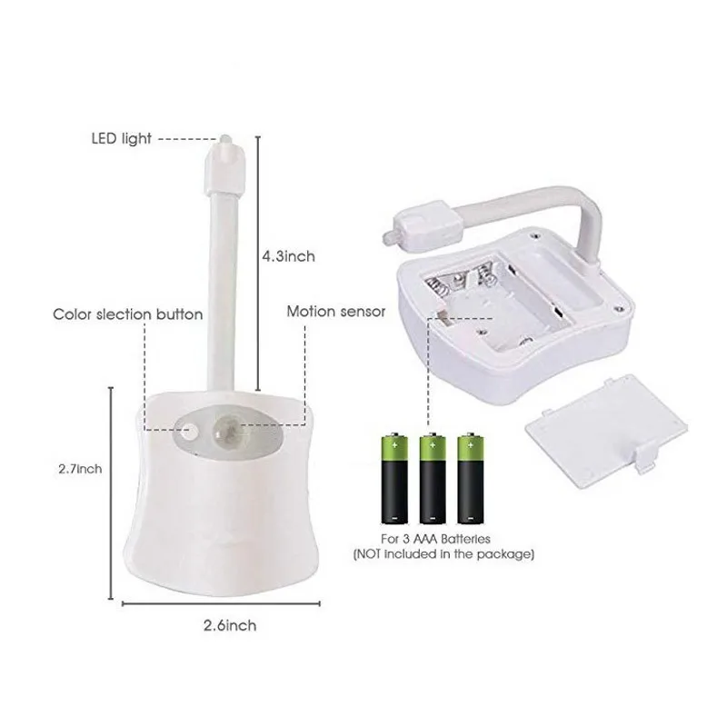 Imagem -02 - Impermeável Led Backlight para wc Bowl Sensor de Movimento Pir Luz da Noite Assento Luminaria Lâmpada 16 Cores