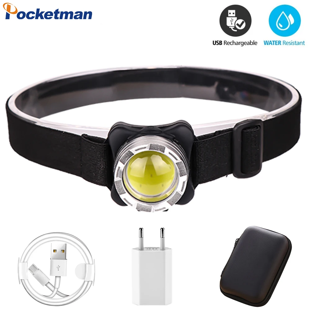 3000LM COB LED Headlamp USB Rechargeable Headlight Waterproof Head Lamp White Red Lighting with Built-in Battery