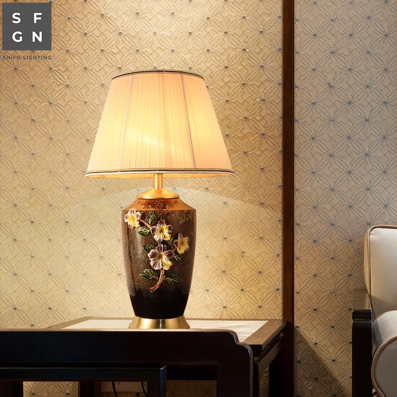 

Copper table lamp American style for living room Jingdezhen Enamel ceramic lamp luxury Bedroom bedside lamp decorated led lamps