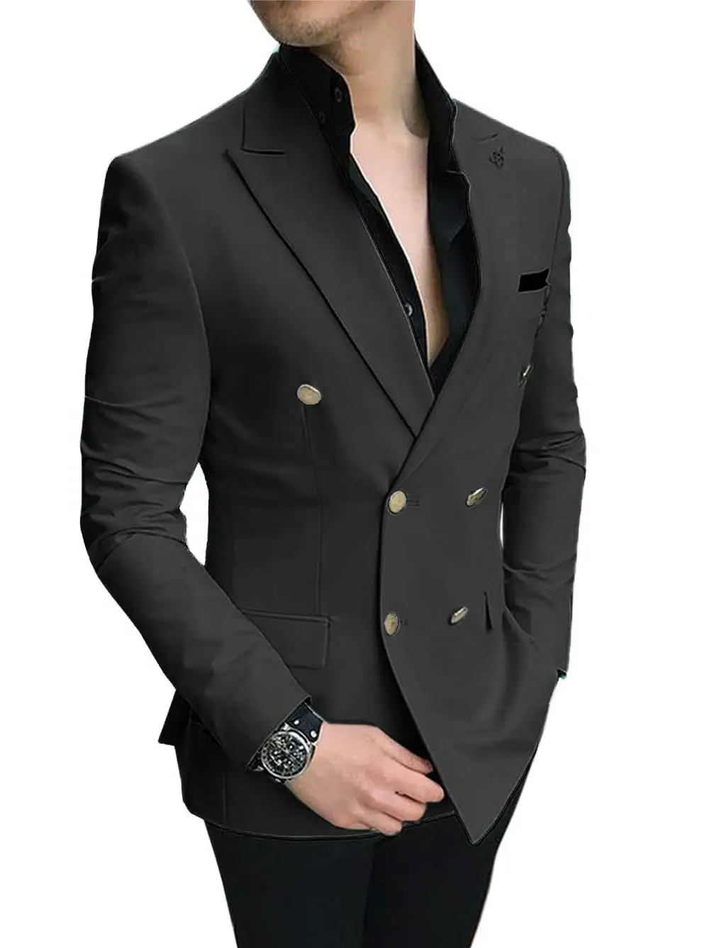 Mens Suits Jackets Double Breasted  Blazer Formal Vintage Prom Slim fit Jackets Tuxedos Peak Lapels Wedding Grooms Only Jacket