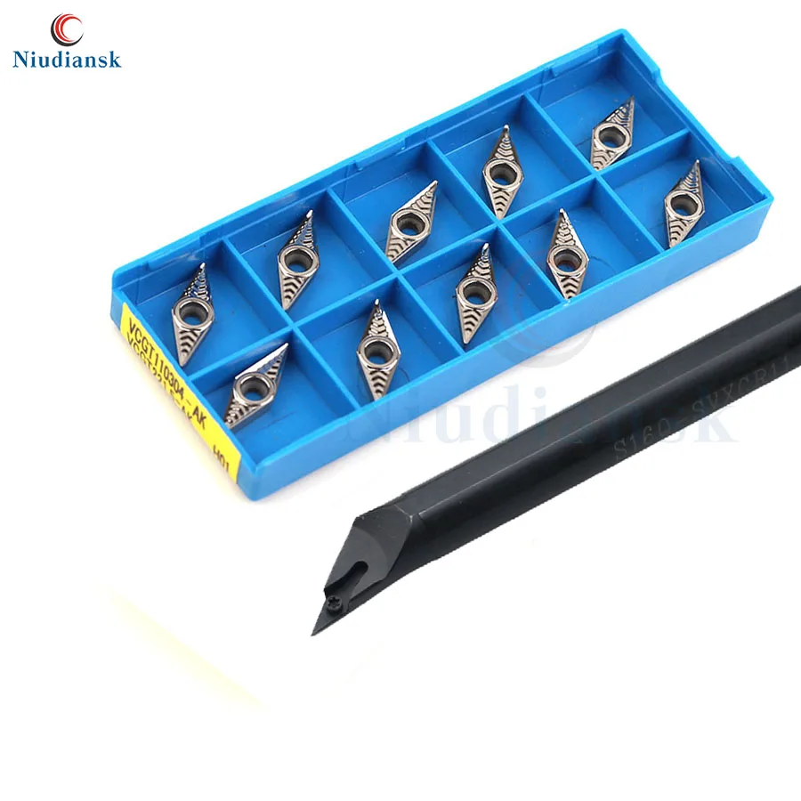 1pc S16Q-SVXCR11 Inner Hole Turning Tool Holder CNC Lathe Tools S20R-SVXCR11 SVXCL 10pcs VCGT1103 Internal Carbide Inserts Suit