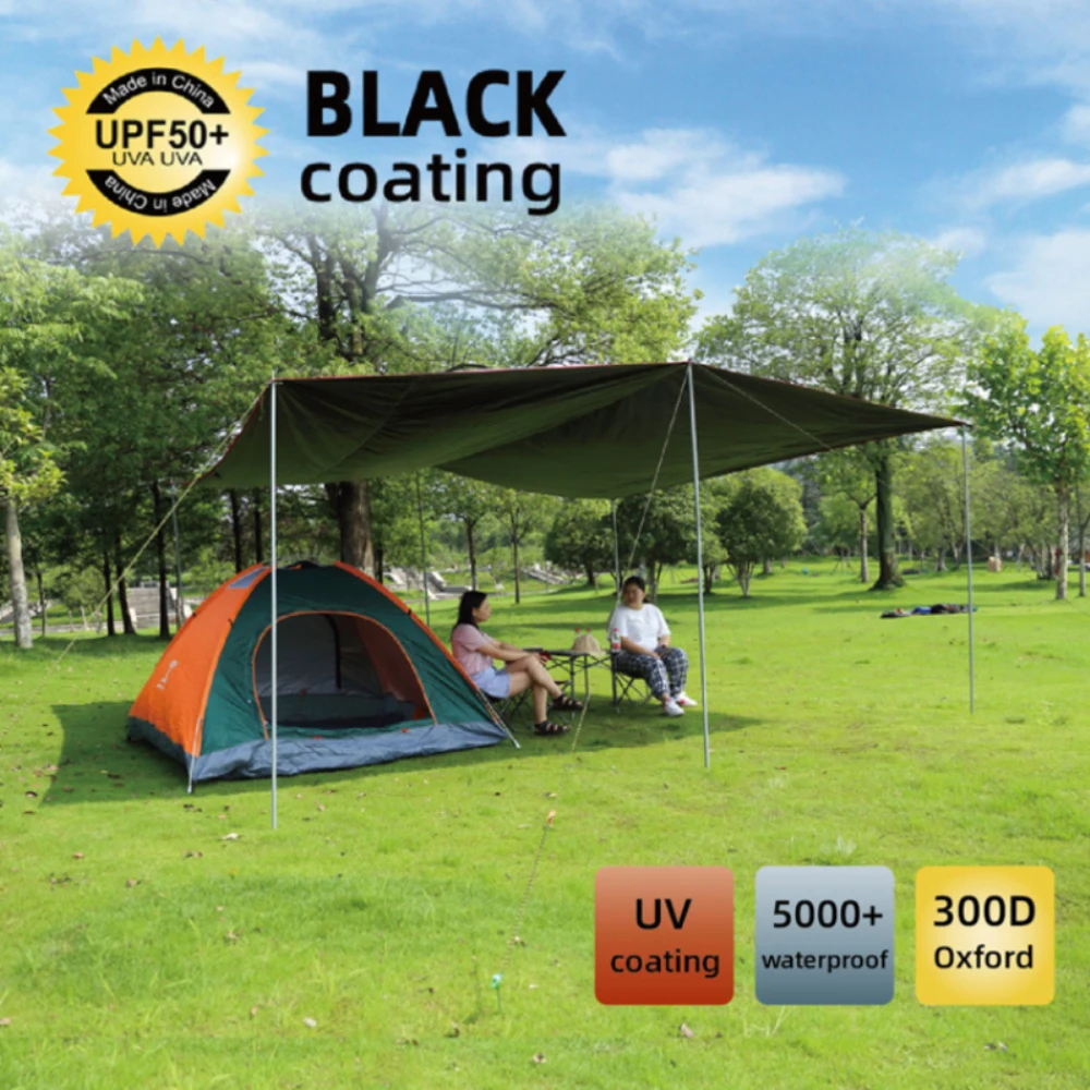 

Without Poles! 6x4.4m Black Ultralight Tarp Outdoor Camping Survival Sun Shelter Awning Silver Coating Pergola Tent