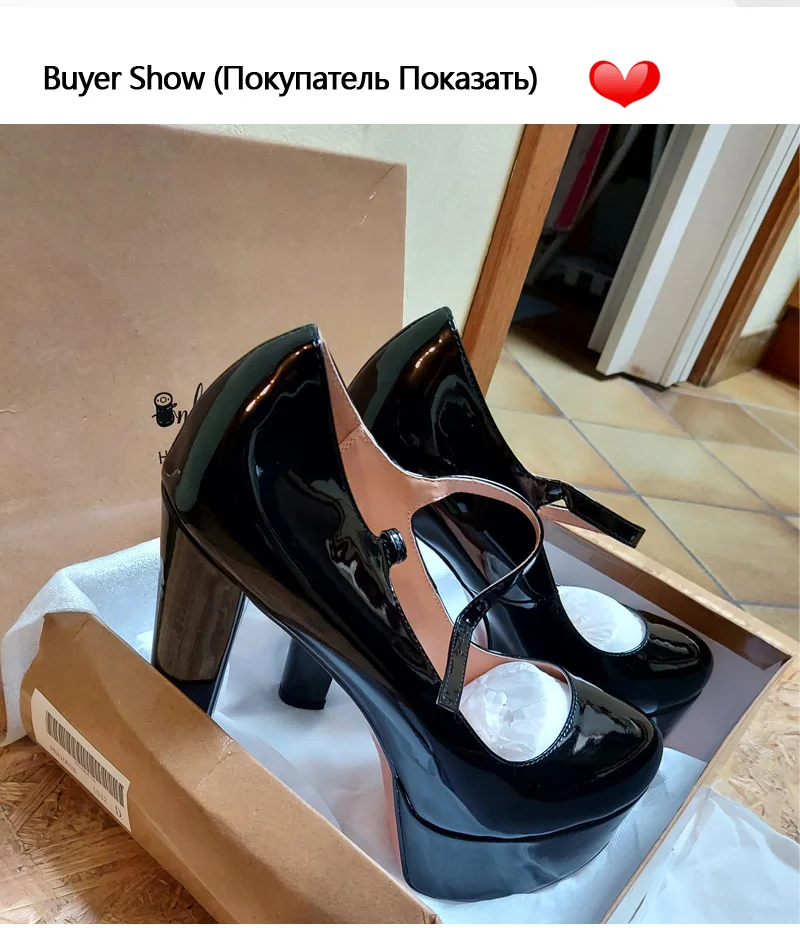 Onlymaker Women Mary Jane Platform Pumps Ankle Strap Thick Round Heel High Heels Dress Buckle Large Size Brand Shoes