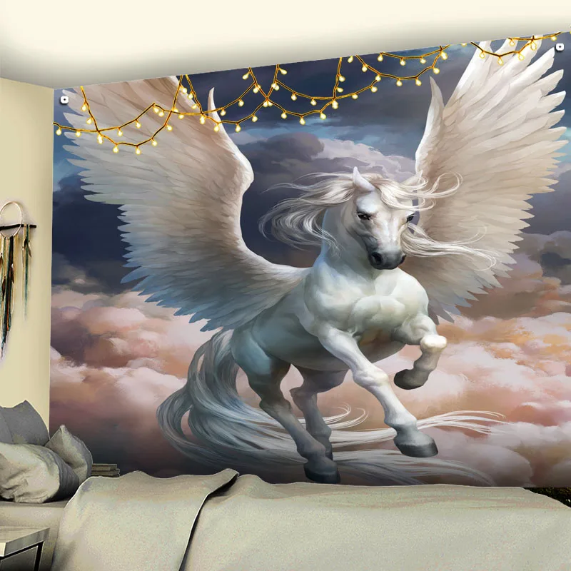 Sacred Unicorn Decoration Tapestry Colorful Pegasus Mural Background Cloth Christmas Psychedelic Wall Carpet Camping Tent