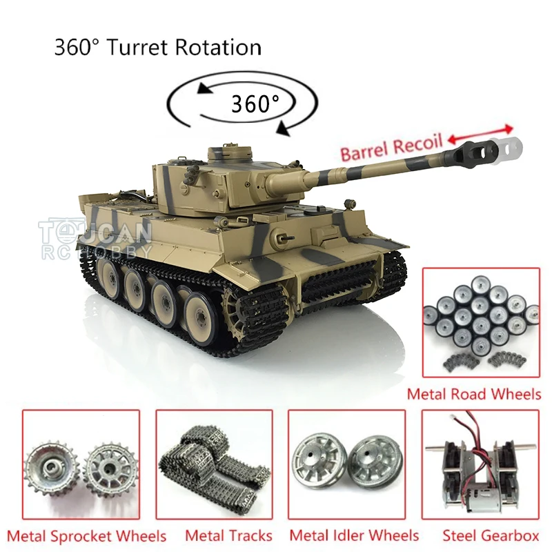 

1/16 RC 7.0 Tiger I RTR HENG LONG Tank 3818 Barrel Recoil Metal Tracks Wheels Remote Control Car Boys for Toys TH19109-SMT4