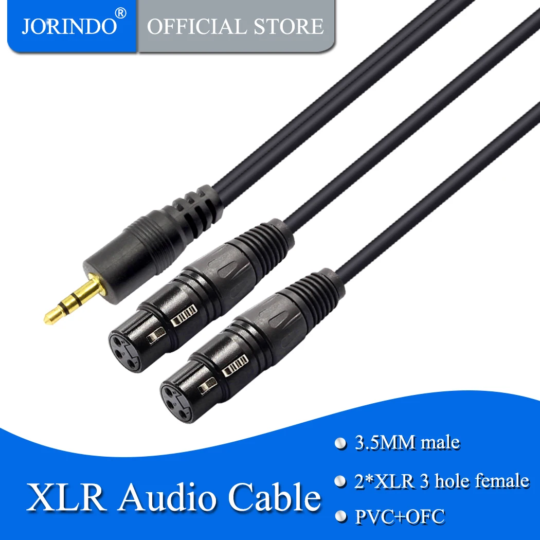 JORINDO 1.5M/4.9FT Audio Cable Jack 3.5mm to XLR 2 3 hole to Amplifier MP3 Mixing Console Dual XLR female to 3.5MM male Cable