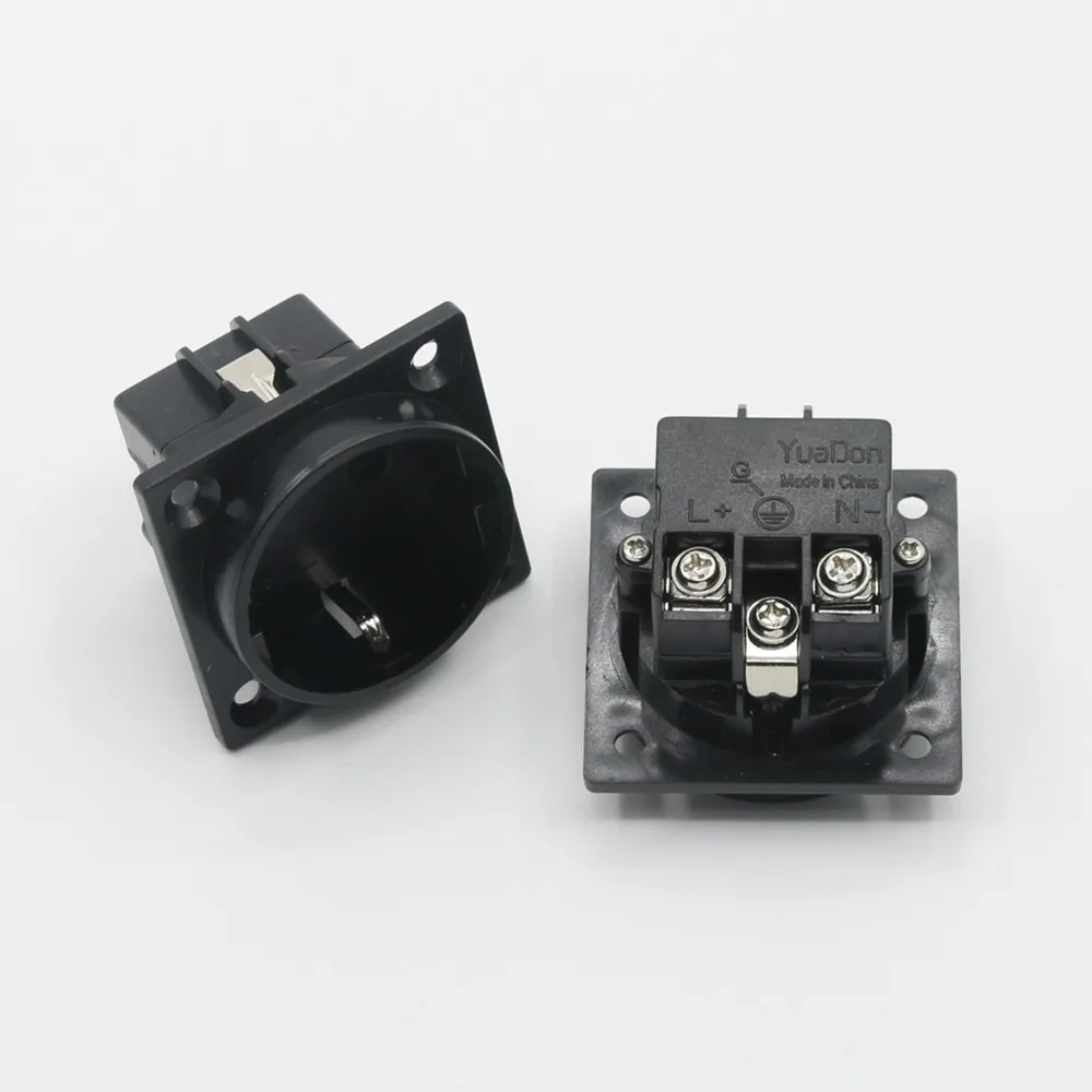 Toma de corriente tipo europeo para chasis, enchufe para tarjeta montada de 50x50MM, AC220-250V, 16A, europeo, Schuko, 2 pines IEC, 1 ud.