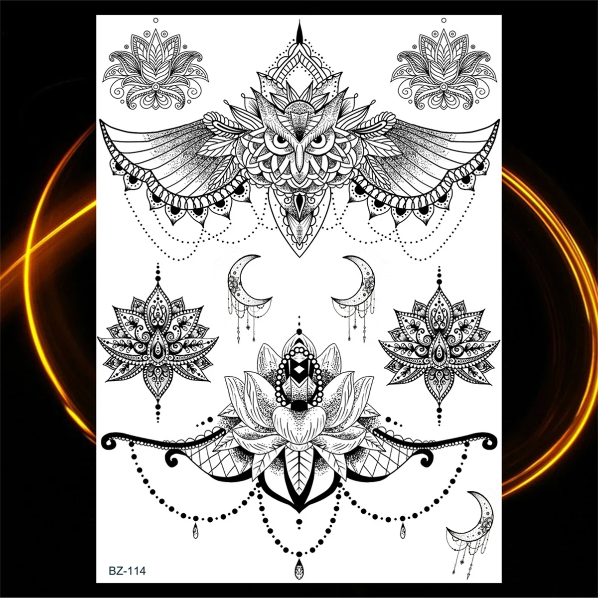 Black Henna Lotus Pendant Temporary Tattoos For Women Adult DreamCatcher Elephant Fake Tattoo Body Art Underboob Tatoos