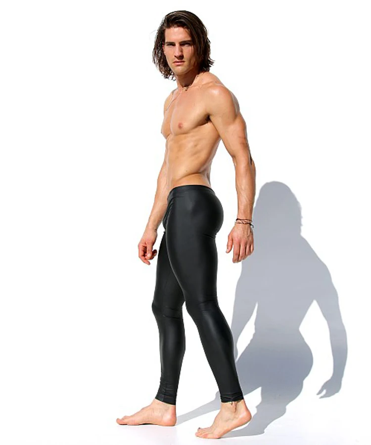 Men's sexy low-waisted skintight speed-dry swimming trunks solid black dance trend