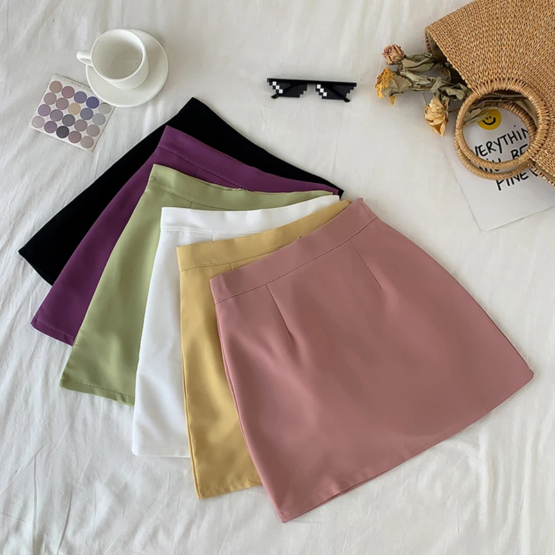 Streetwear High Waist Mini Skirts Women A-line Pencil Skirts Mujer Elegant Solid Bodycon Skirts Elegant Skirts jupe femme