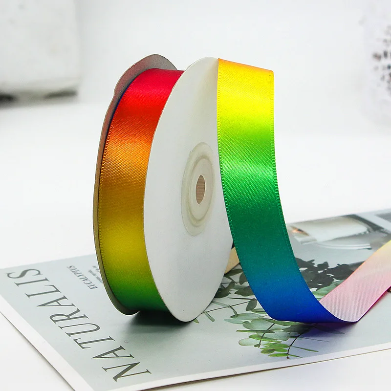 22 Meter/Rolle Regenbogen High Density Gradient Polyester Buntes Band DIY Material Backverpackung Kleidung Kopfbedeckung Dekorativ – Detail 7