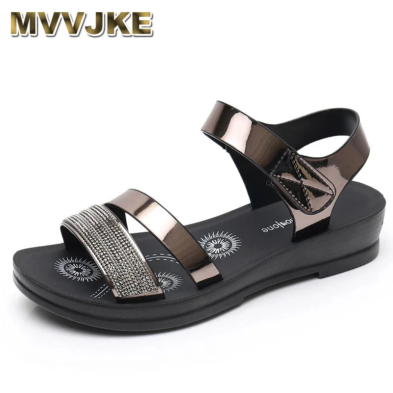 MVVJKEHOT Women\'s Sandals Summer Solid Color Comfortable Female Beach Shoes Ladies Open Toe Casual Flat Sandals Mother shoe