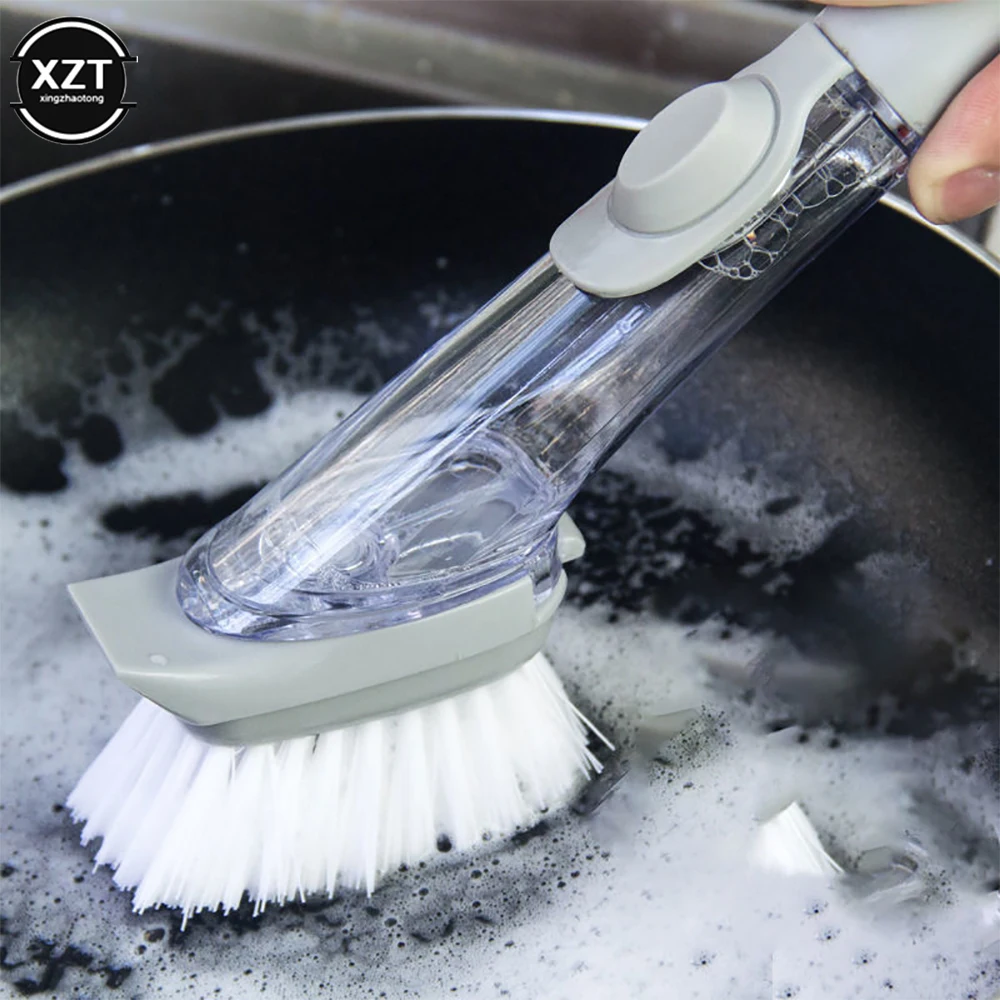 2In1 Long Handle Cleaning Brush with Removable Brush Sponge Dispenser Dishwashing Kitchen Cleaning Brush Brush Kitchen Tools