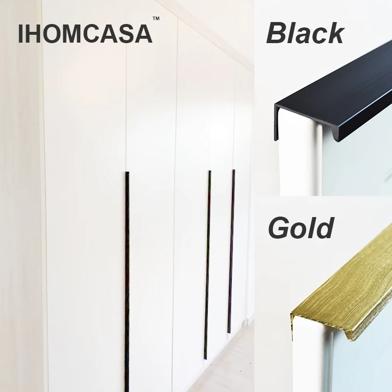 

1200mm Wardrobe Door Handle Kitchen Furniture Handles Cupboard Shoe Cabinet Pulls Drawer Knobs Black Gold Aluminium Alloy Hidden