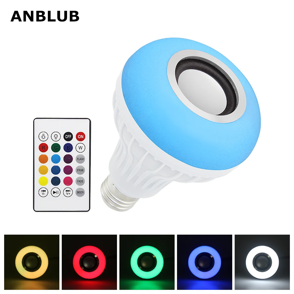 ANBLUB Smart E27 LED RGB Bulb Wireless Bluetooth Speaker Music Playing Audio Dimmable Light RGBW Lamp with Remote Controllor